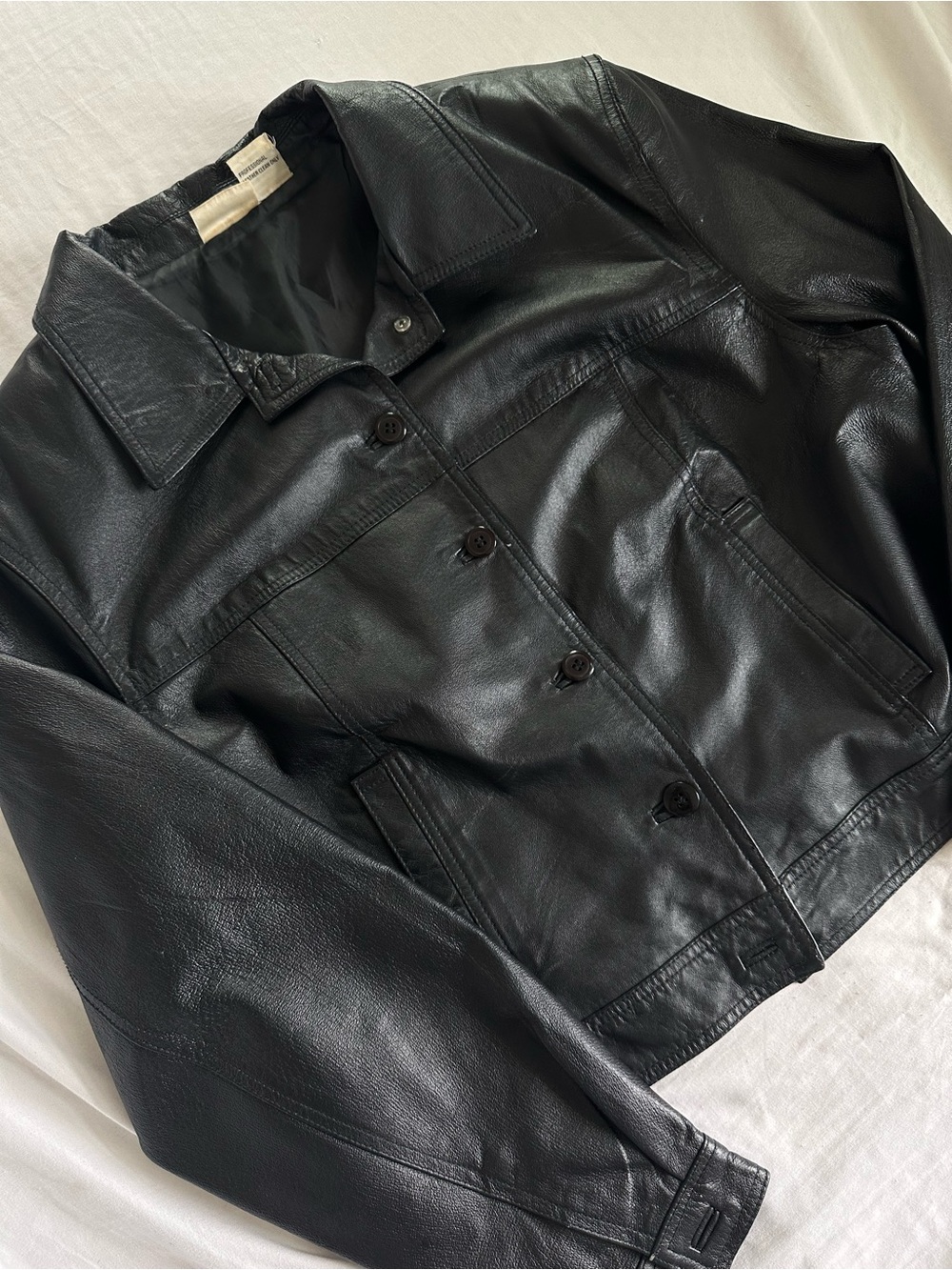 Vintage 100% Leather Newport News Black Women's Button Front Jacket - Picture 3 of 12